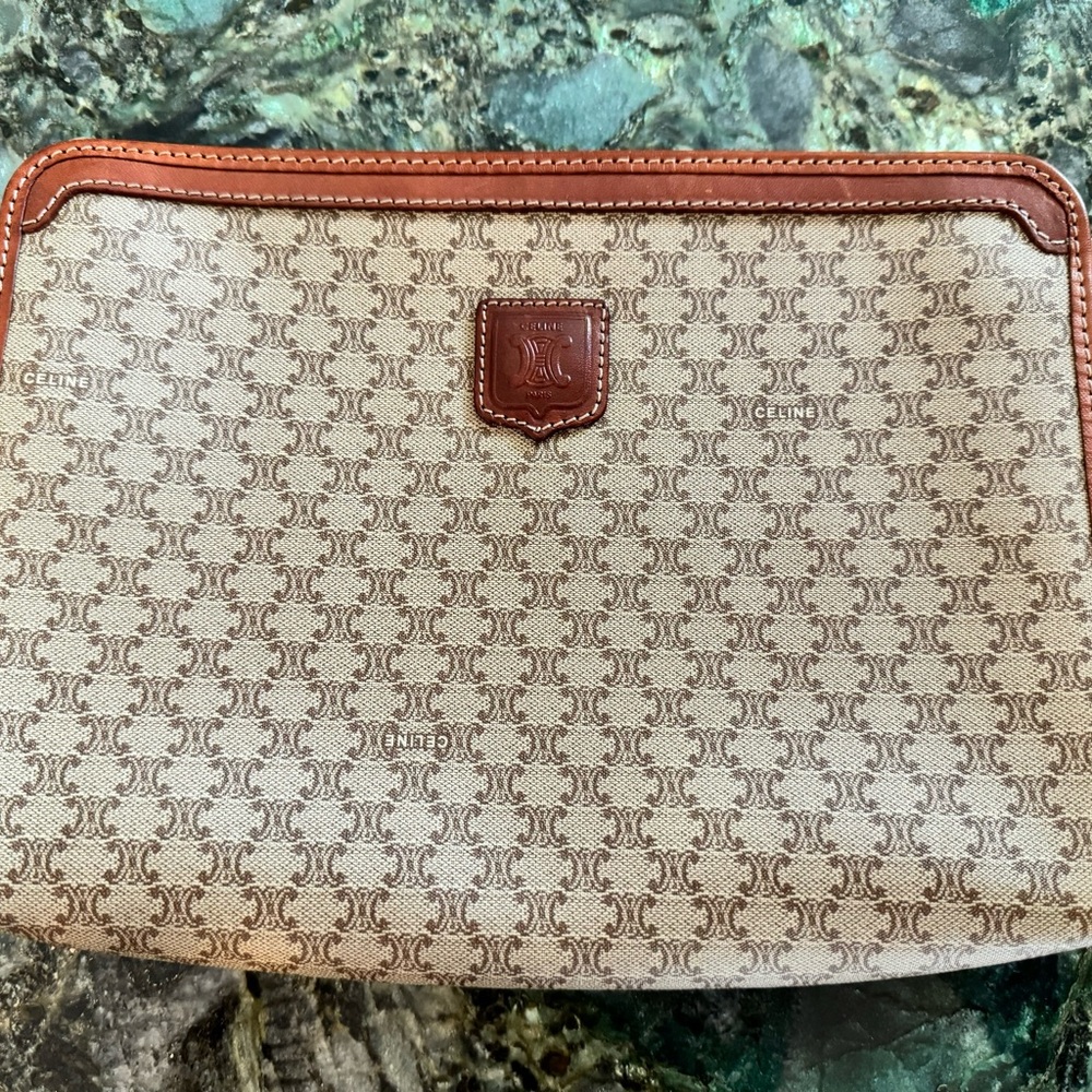 Authentic Celine Vintage Macadam Clutch PVC Beige Leather - Excellent Condition